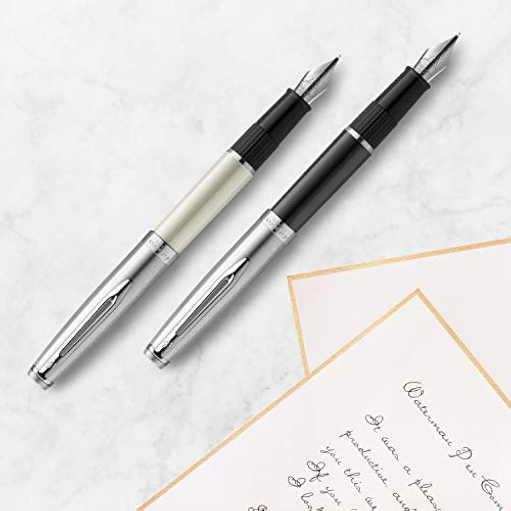 Waterman Emblème Deluxe Fountain Pen – Gold with Chrome Trim, Fine Nib