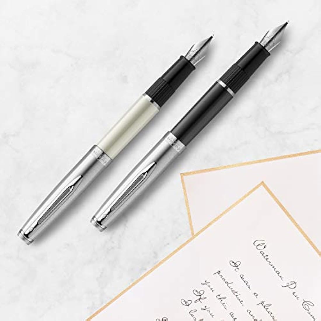Waterman Emblème Deluxe Fountain Pen – Gold with Chrome Trim, Fine Nib