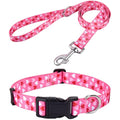 Mihqy Pink Heart Dog Collar and Leash Set | Adjustable Polyester - Large