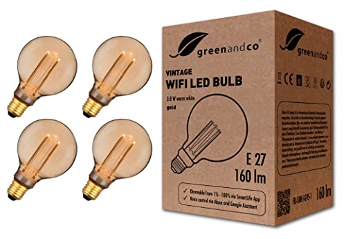 greenandco 4X Smart WiFi Vintage LED Bulb | E27 G95 Dimmable 1800K