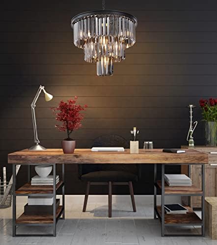 Wellmet 20" Smoked Black Crystal Chandelier | 3-Tier Modern 7-Light Fixture