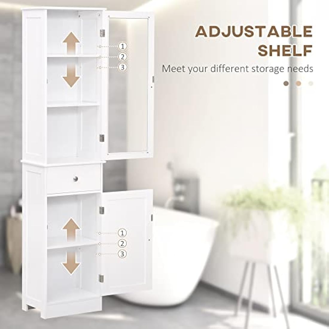 Slim Bathroom Storage Cabinet – Tall 3-Tier Shelf & Drawer