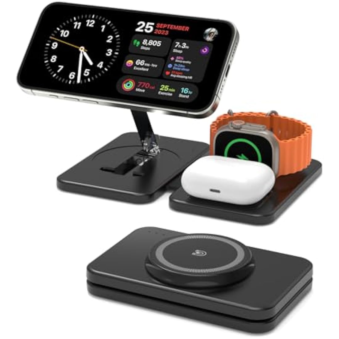GEEKERA 3-in-1 Magnetic Wireless Charging Station for iPhone & Apple Watch