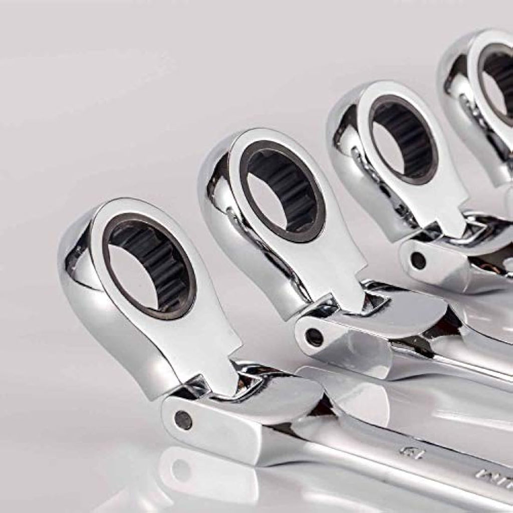 Qnkaa 12pc Metric Flex Head Ratchet Spanner Set | 8-19mm Chrome Vanadium