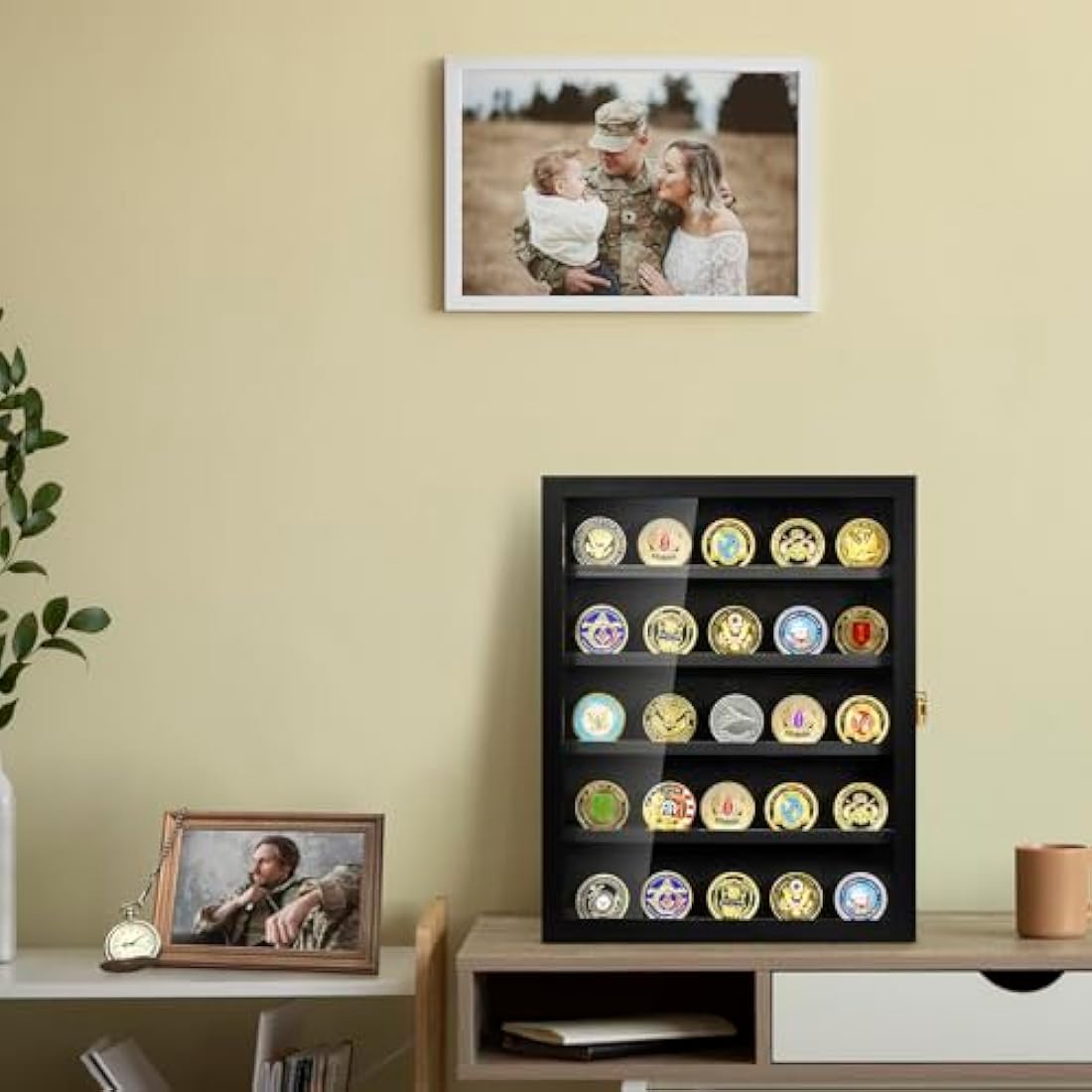 Military Challenge Coin Display Case | Wood Wall Mount Shadow Box