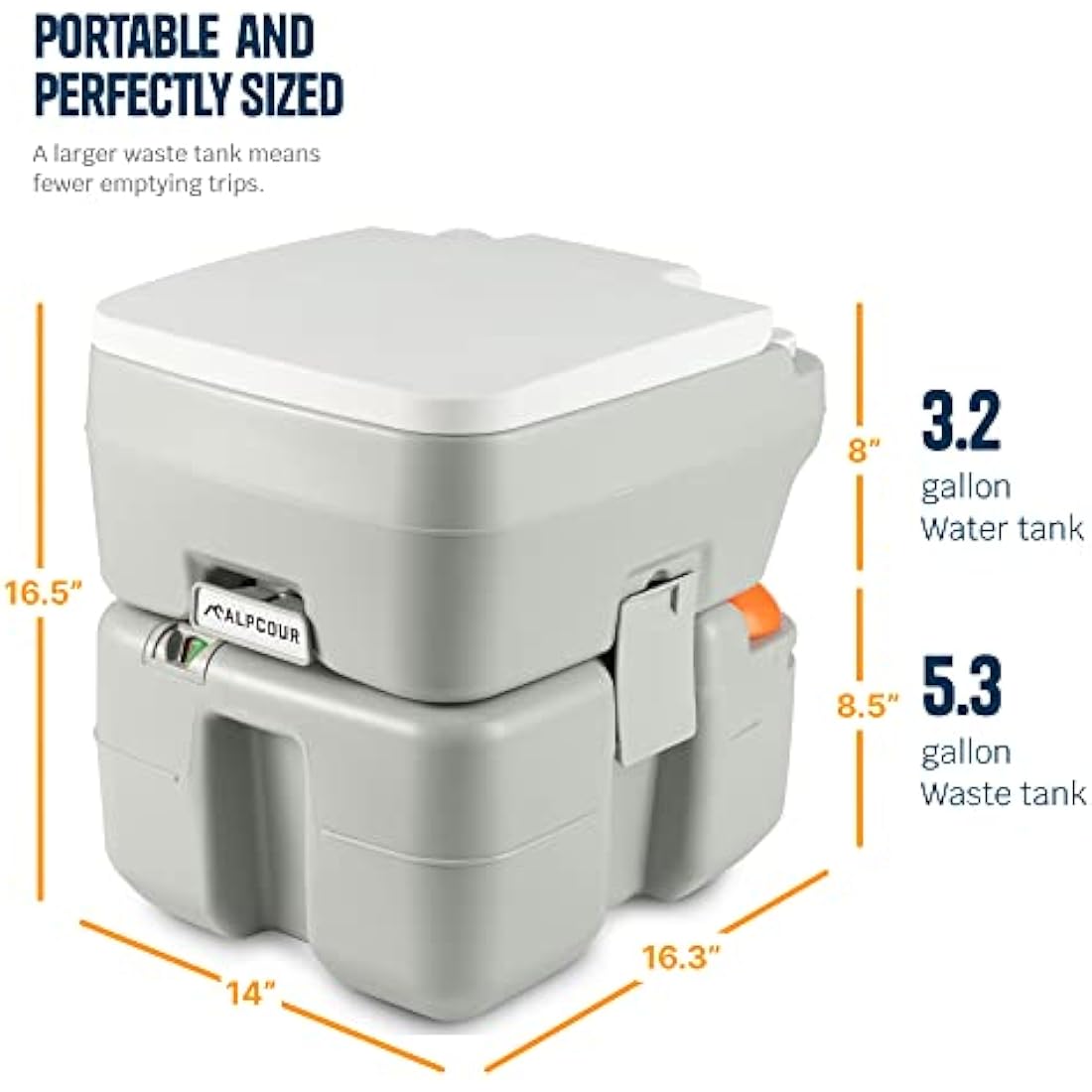 Alpcour Portable Toilet – 5.3 Gallon Camping Commode with Piston Pump Flush