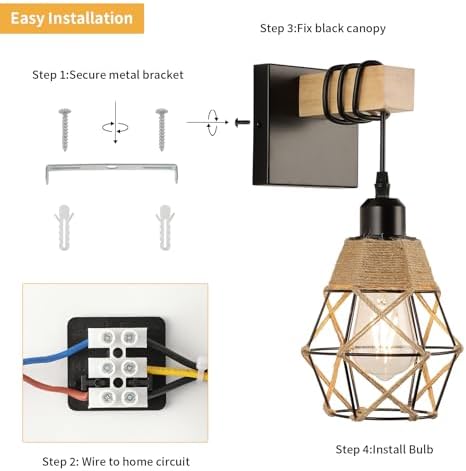 FORCOSO Industrial Wood Wall Sconce 2-Pack – Vintage E27 Indoor Lights