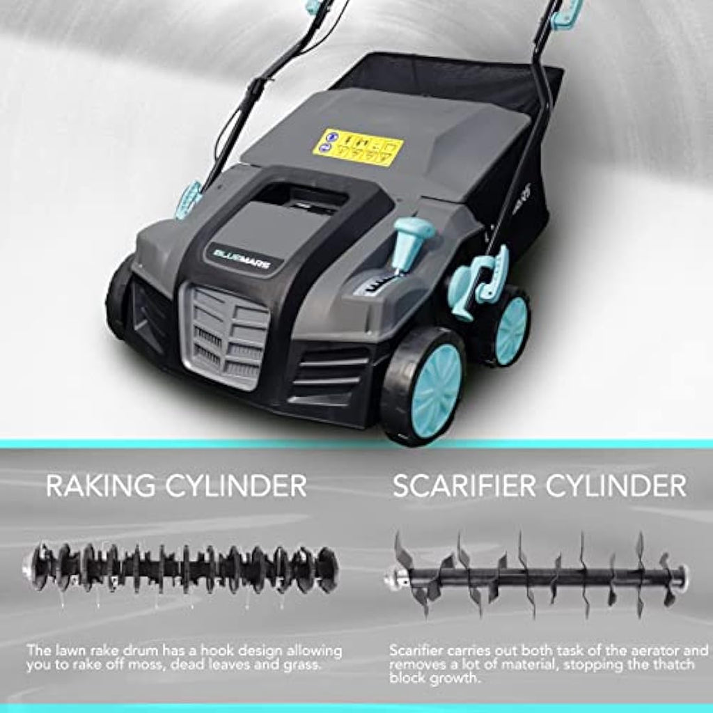 Bluemars 2000W Electric Lawn Scarifier & Aerator | 40cm Width, 55L Box