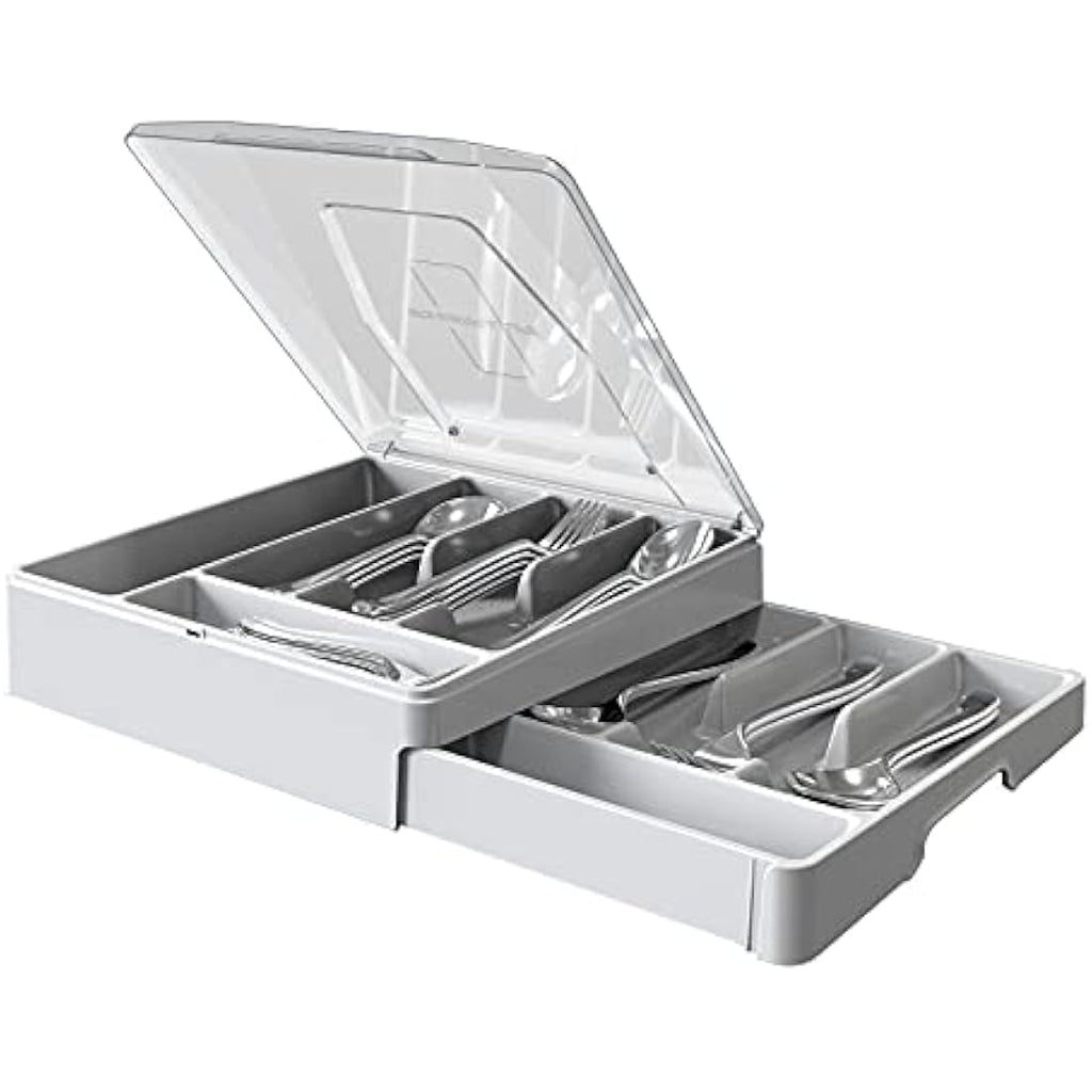 WURDON 2-Tier Silverware Organizer with Lid – 9 Compartment Cutlery Tray