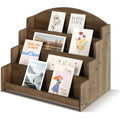 4-Tier Wooden Greeting Card Display Stand for Retail – Brown