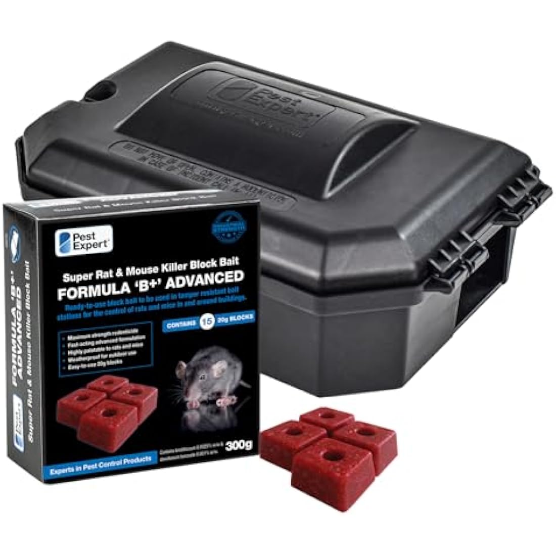 Pest Expert Rat & Mouse Killer Poison Blocks (300g) with Bait Station