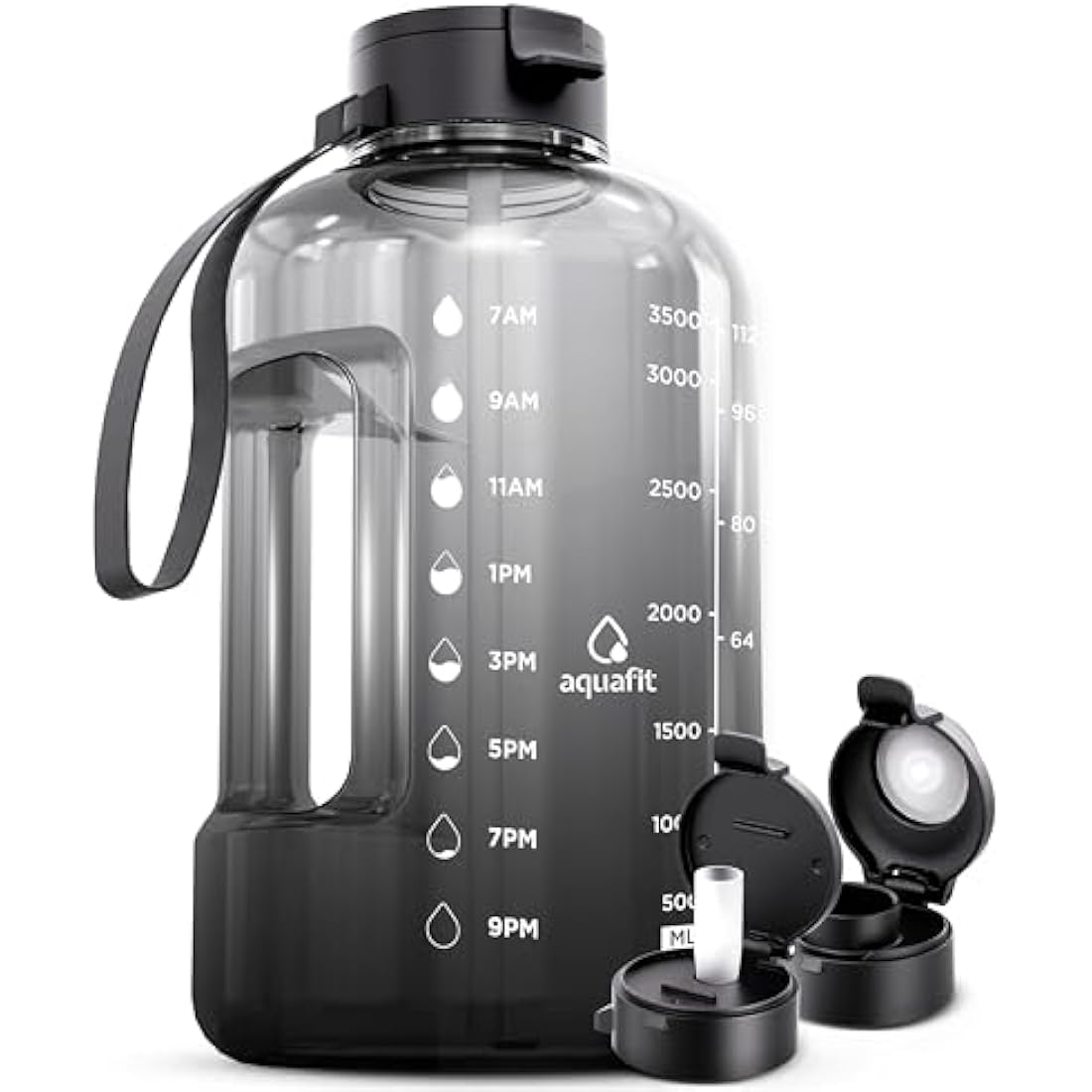 AQUAFIT 1 Gallon Water Bottle with Time Marker – 4L Gym Jug, Grey