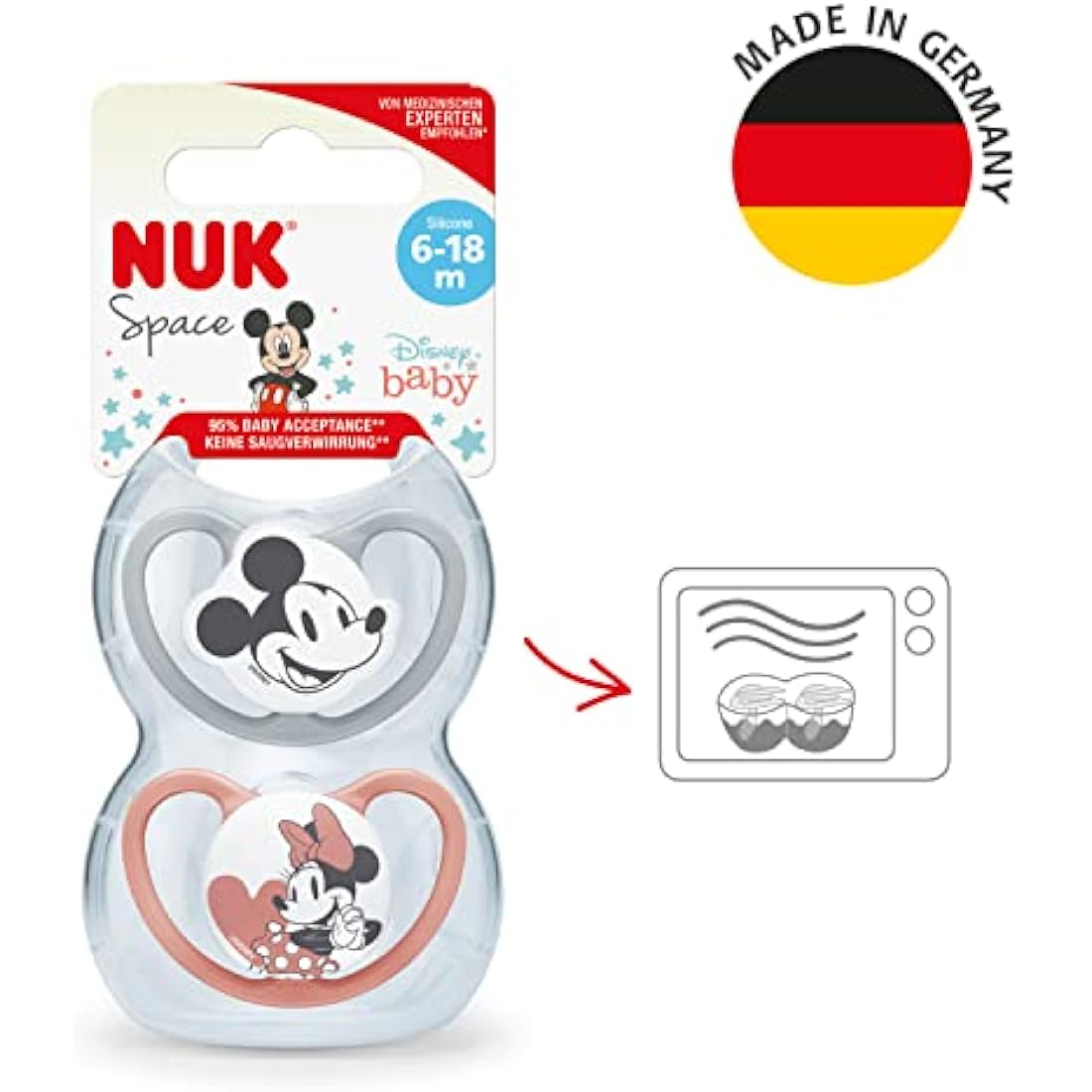 NUK Space Silicone Baby Soothers | Mickey & Minnie Mouse | 6-18 Months