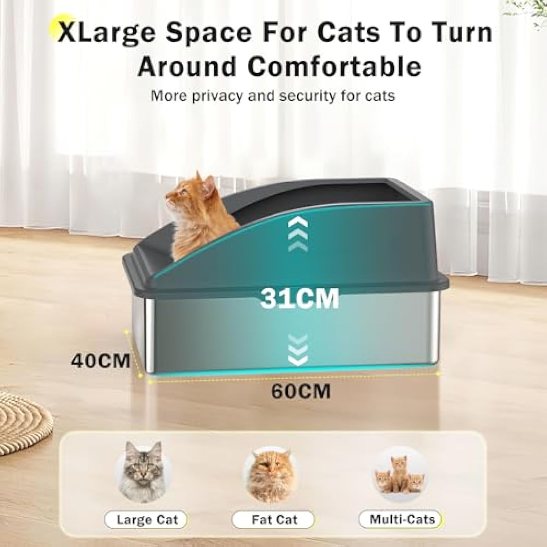 FURTIME Stainless Steel Cat Litter Box – Extra Large High Sided Tray