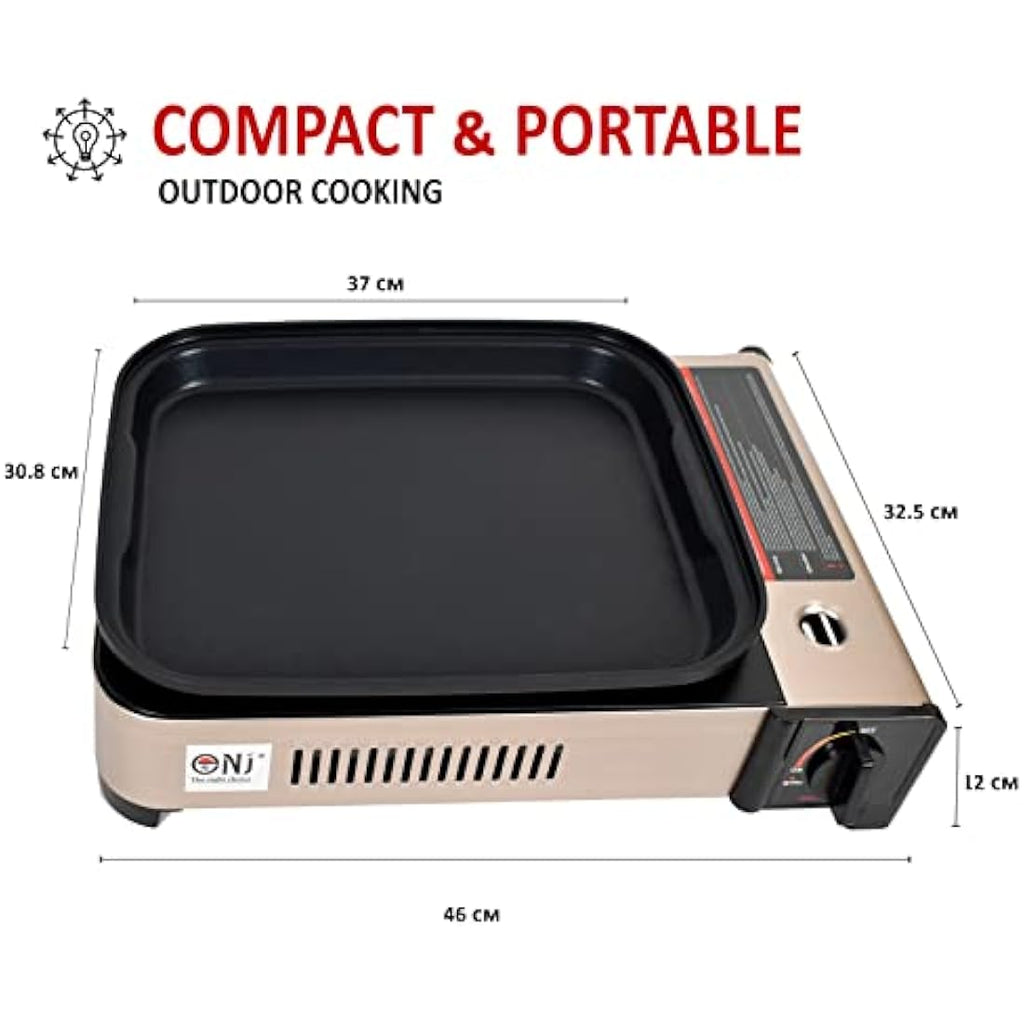 NJ Portable Gas BBQ Grill – 2.2kW Tabletop Camping Stove with Lid