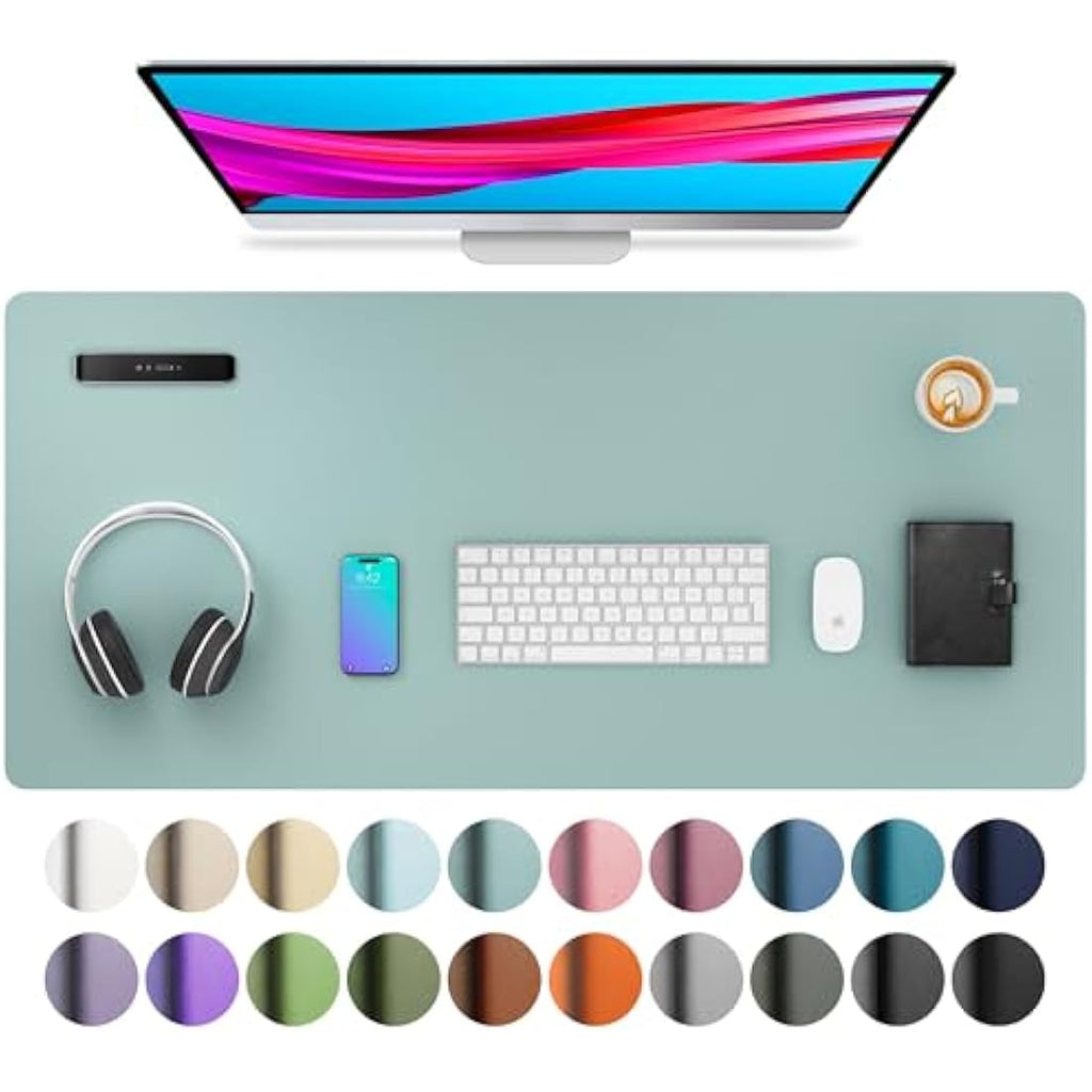 Aothia PU Leather Desk Mat – Non-Slip Waterproof Mouse Pad, Light Blue