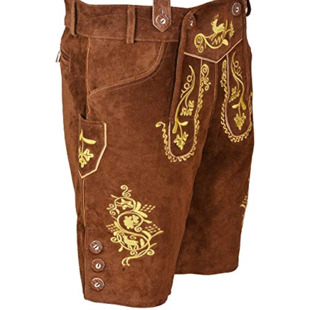 Men's Bavarian Lederhosen – Brown Suede Leather Shorts