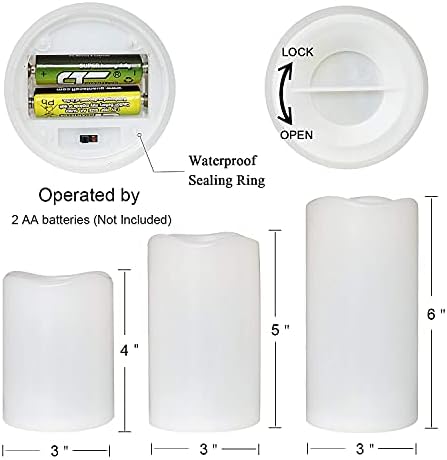 Eldnacele Weatherproof Flameless LED Candles with Remote, 3-Pack White