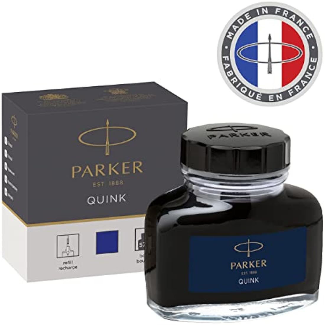 Parker QUINK Fountain Pen Ink Bottle - Blue Pigmented Refill, 57 ml
