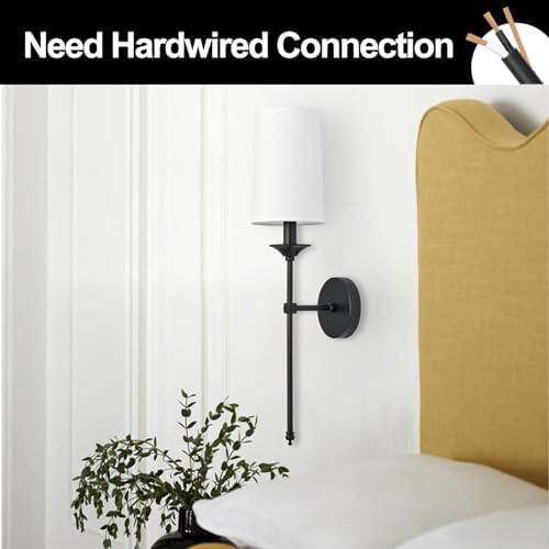 Passica Decor Black Wall Sconces Set of 2 | Farmhouse Fabric Shade Lights