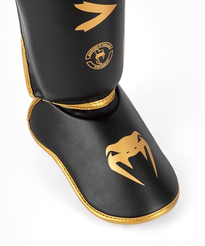 Venum Challenger Standup Shin Guards - Skintex Leather - Black/Gold - XL
