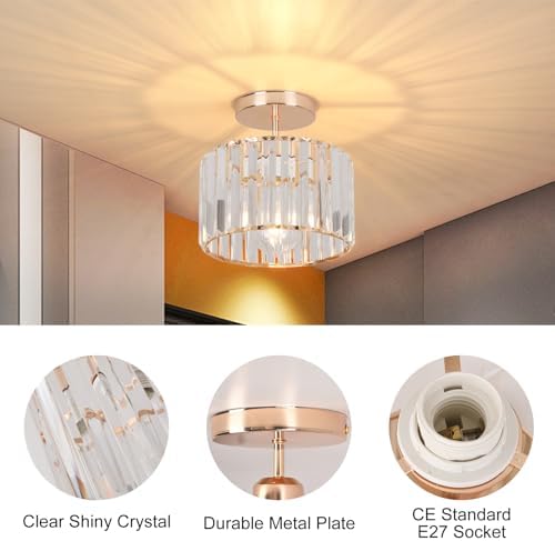 Jolof Store Crystal Ceiling Light – Modern Rose Gold Semi Flush Mount Lamp