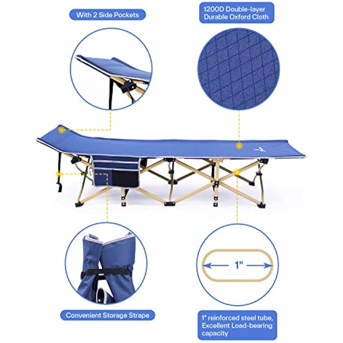 Sportneer Folding Camping Cot with Mattress | Heavy-Duty 450lbs Support