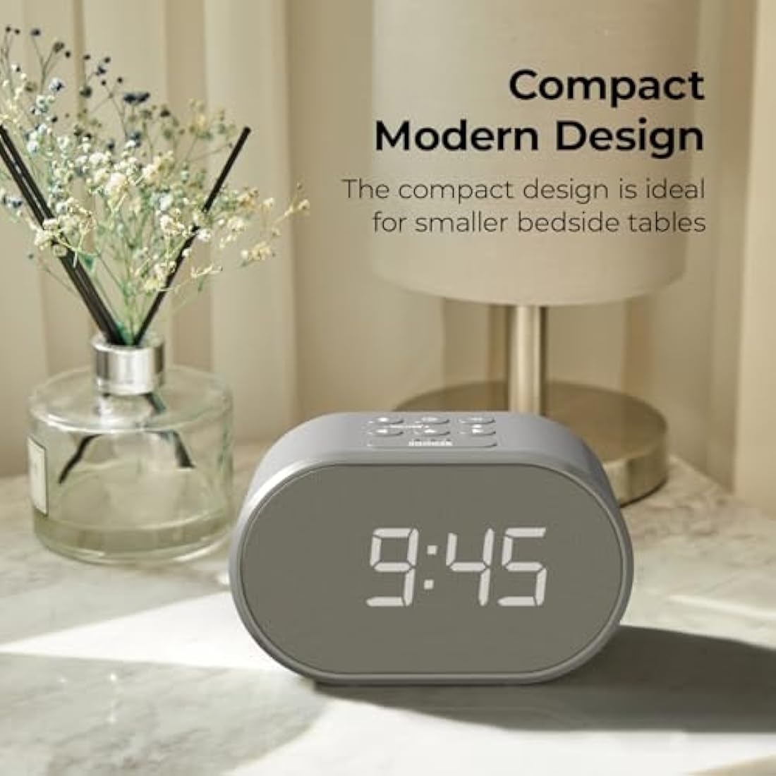 i-box Bedside FM Radio Alarm Clock with USB Charging & Dual Alarms - Grey