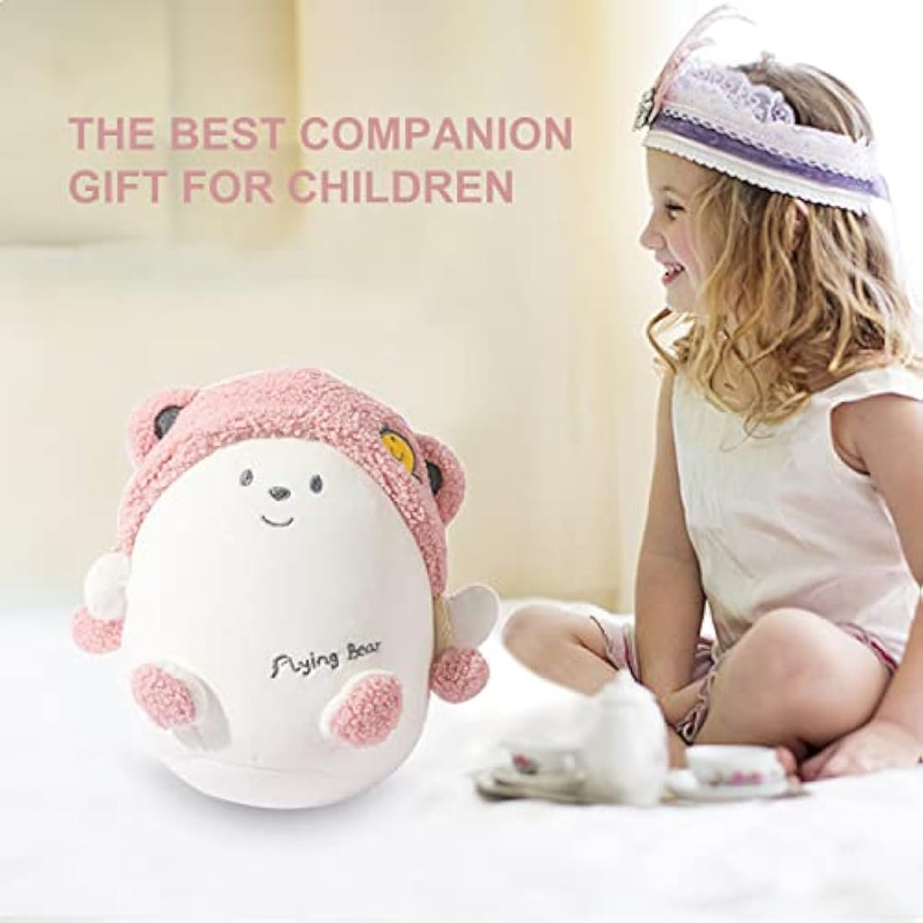 JOYRAVO Kids 2-in-1 Convertible Travel Neck Pillow – Pink Bear Plush