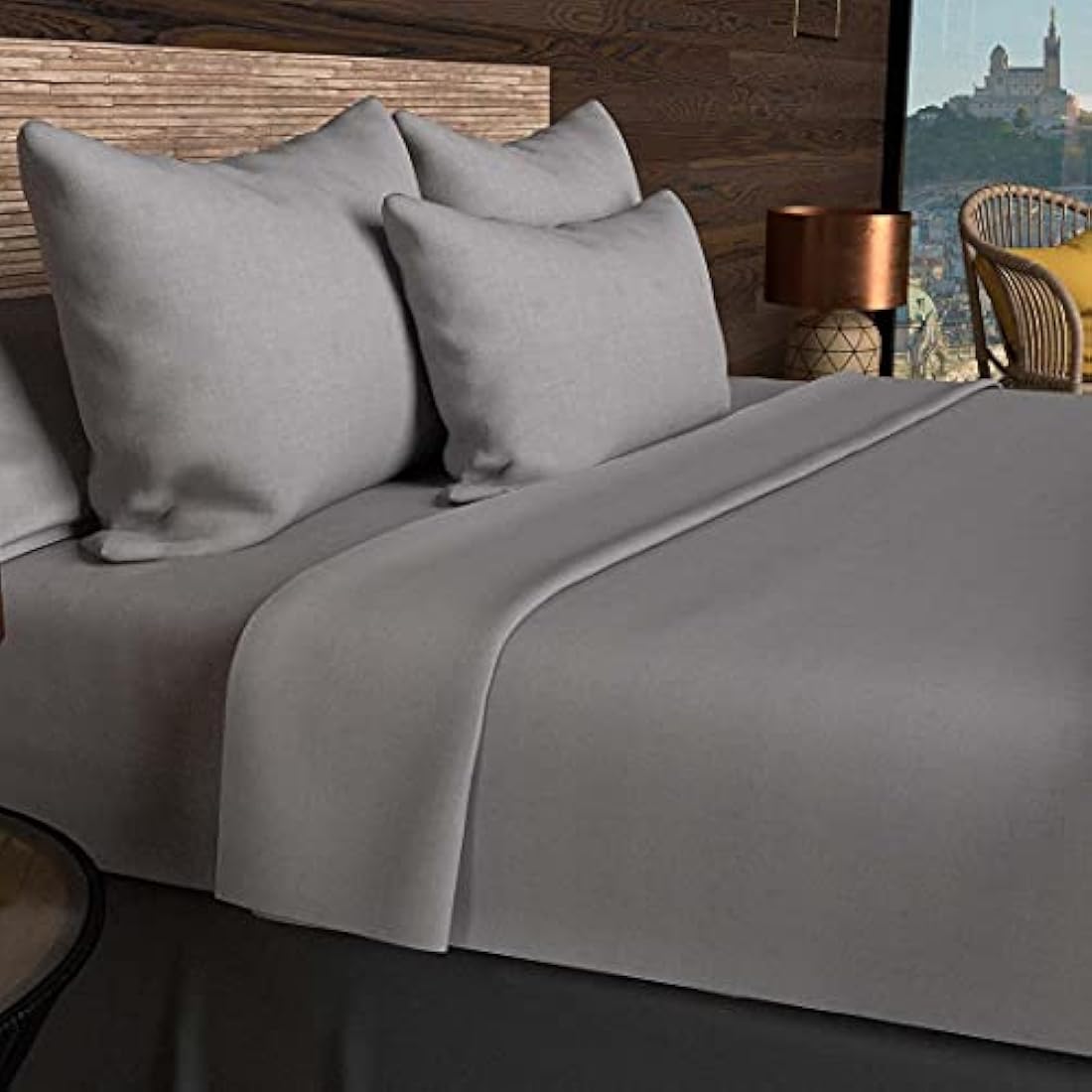 Soleil d'ocre Cotton Fitted Sheet – 90 x 190 cm Single Bed – Grey
