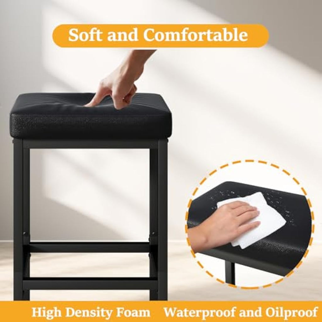 YMYNY Bar Stools Set of 2 – 66cm PU Leather Counter Chairs with Metal Base