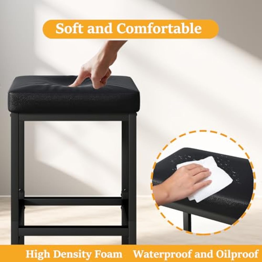 YMYNY Bar Stools Set of 2 – 66cm PU Leather Counter Chairs with Metal Base