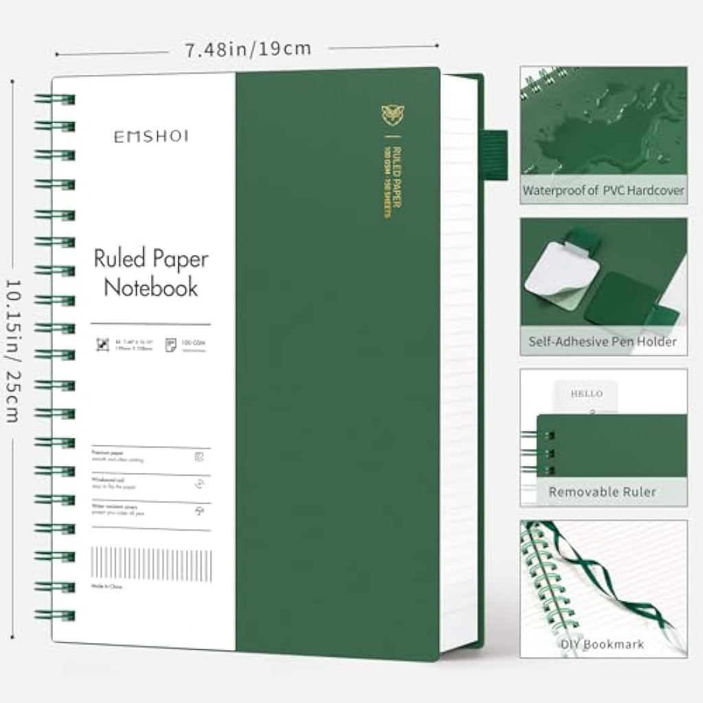 EMSHOI B5 College Ruled Spiral Notebook | 300 Pages 100gsm Journal