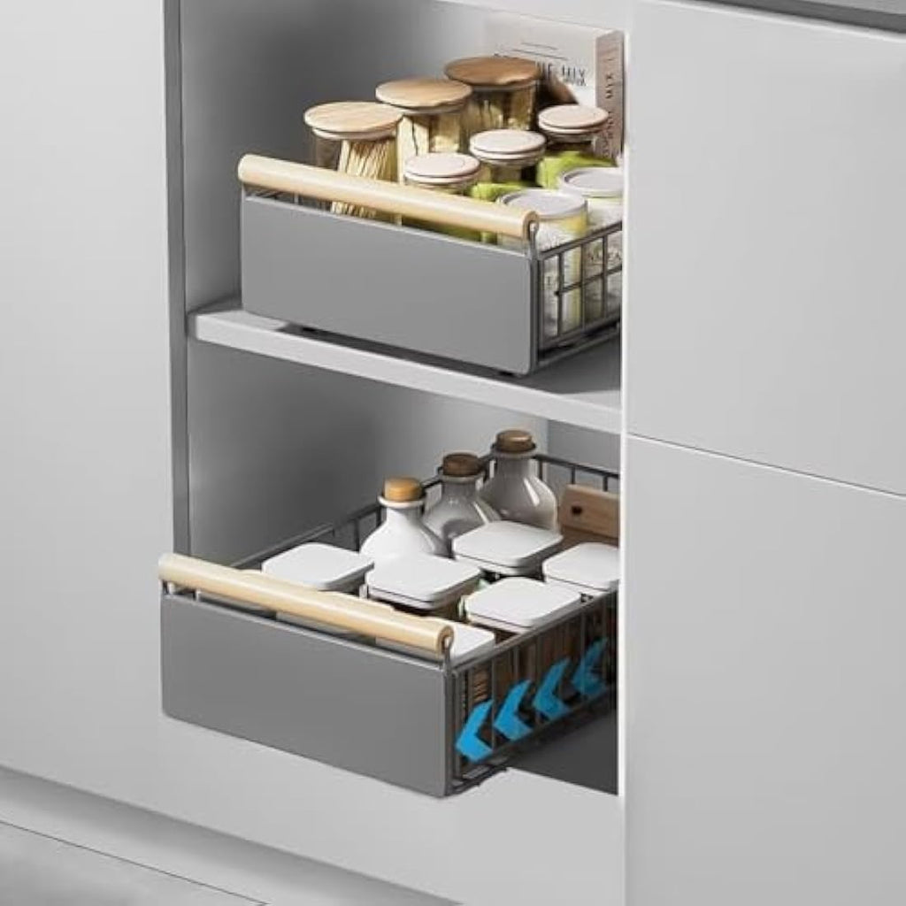 Pull Out Cabinet Organiser | No-Drill Grey Sliding Drawer
