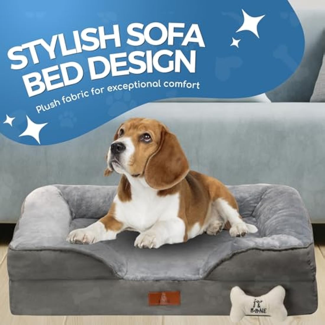 Fur & Bone Orthopedic Large Dog Bed – Memory Foam with Plush Velvet Cover