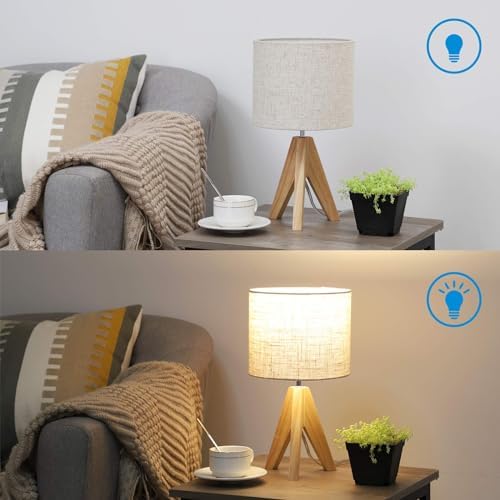 EDISHINE Wood Tripod Table Lamps Set of 2 | Beige Linen Bedside Lamps