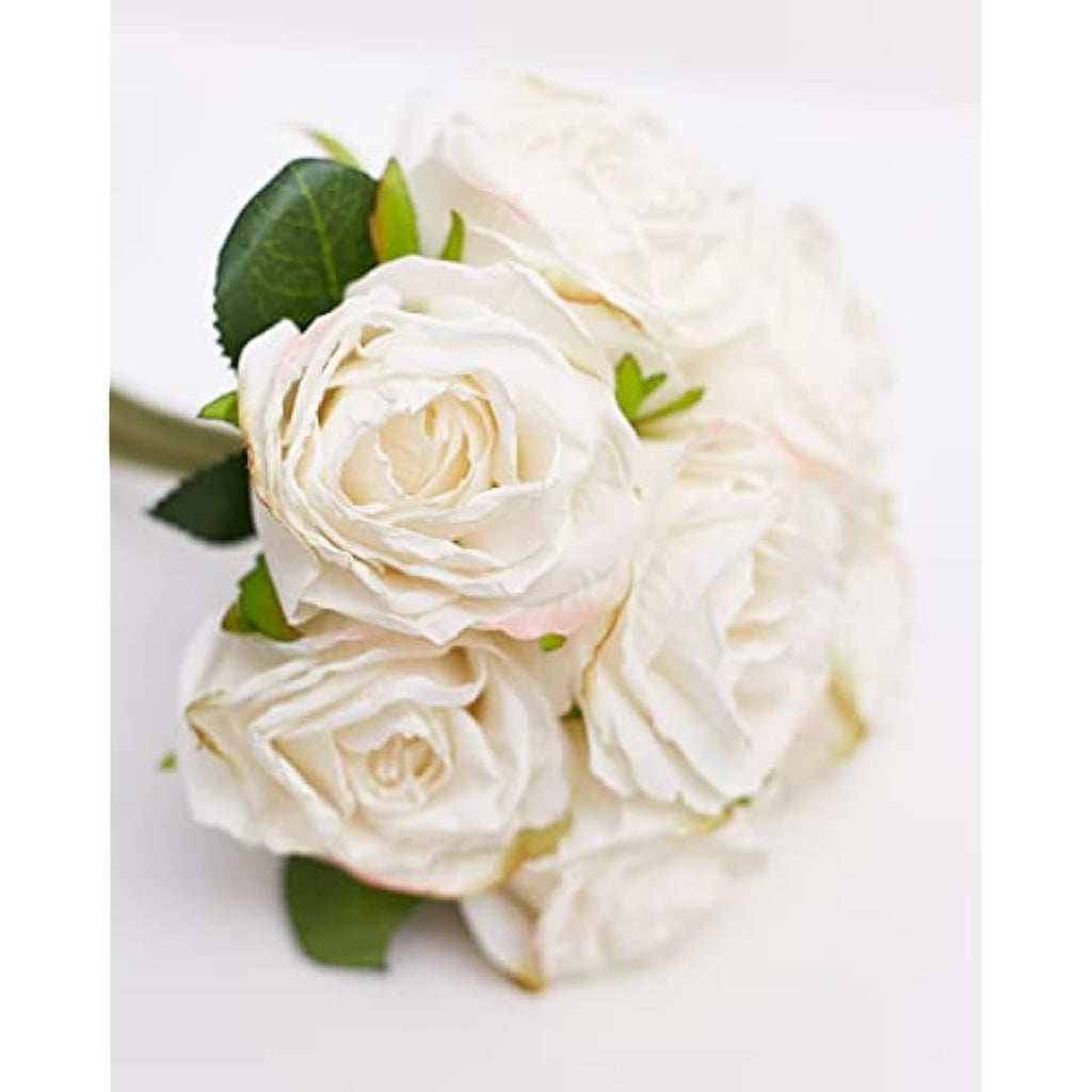– 7-Piece Artificial Silk Rose Bouquet for Cake Decor (Ivory)