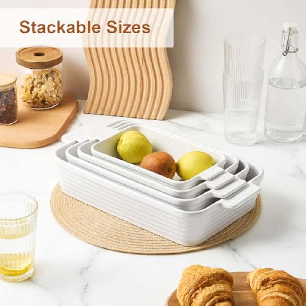 Jassceram Ceramic Casserole Dish Set | 4-Piece Deep Rectangular Bakeware