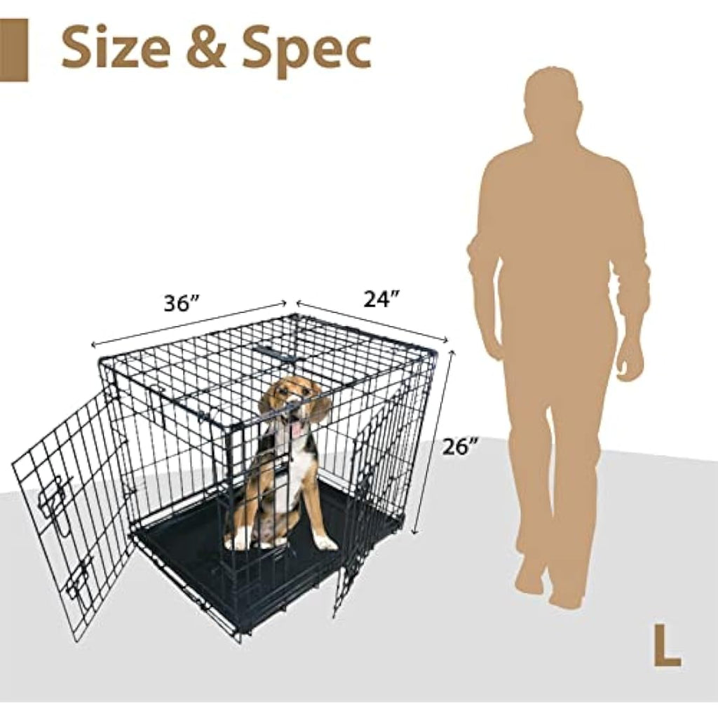 Ellie-Bo 36-inch Folding Dog Crate | 2-Door Metal Cage with Tray