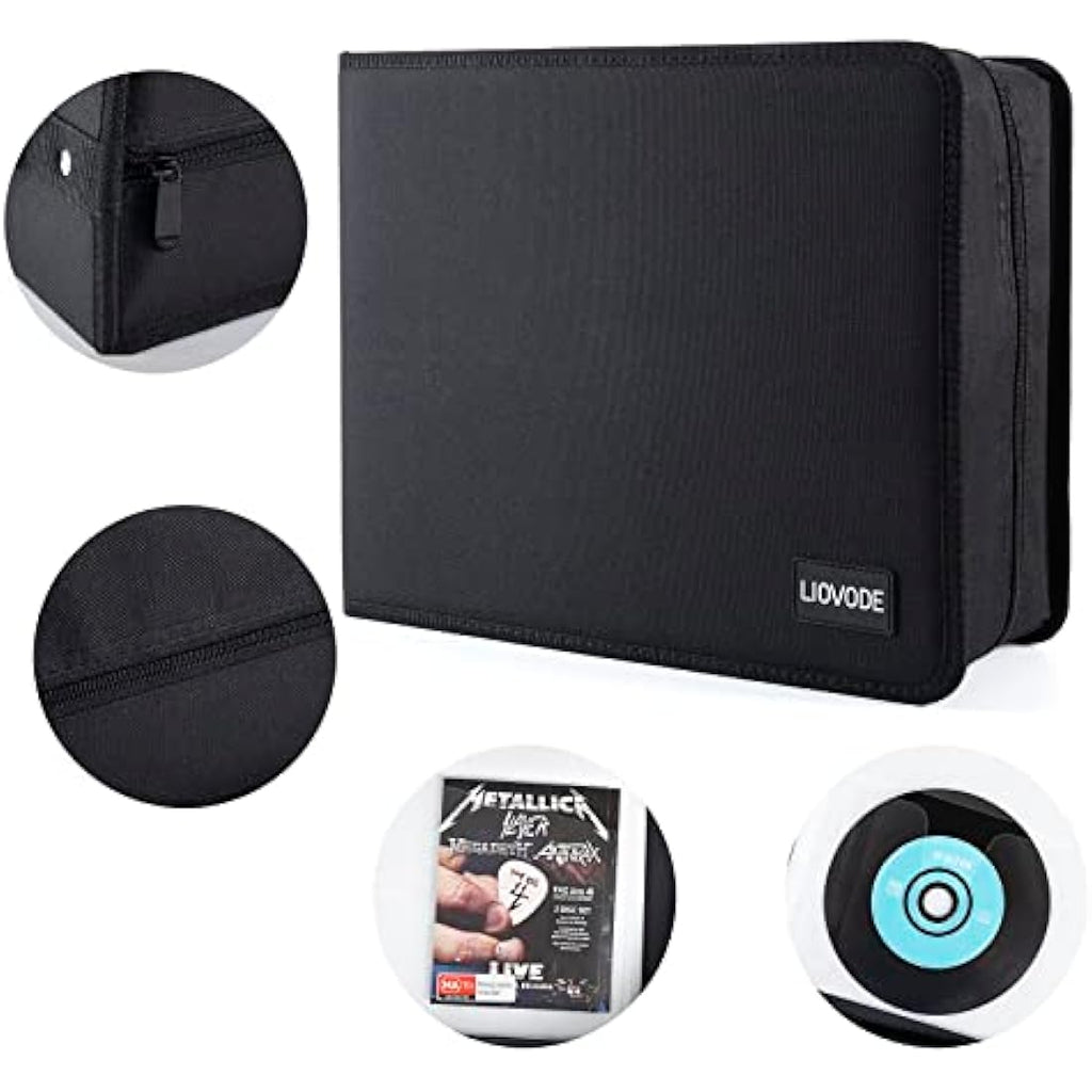 LIOVODE DVD Case | 200 CD Storage Wallet with 100 Booklet Slots – Black