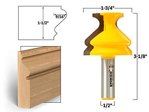 Yonico 16129 Base Cap Molding Router Bit – 1/2-Inch Shank Carbide