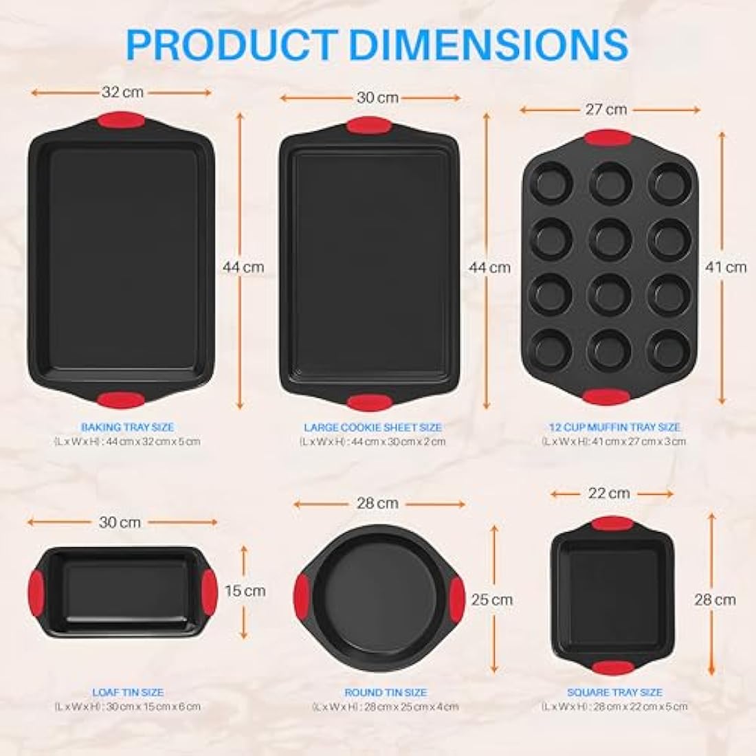 Nutrichef 6-Piece Nonstick Carbon Steel Bakeware Set with Silicone Handles