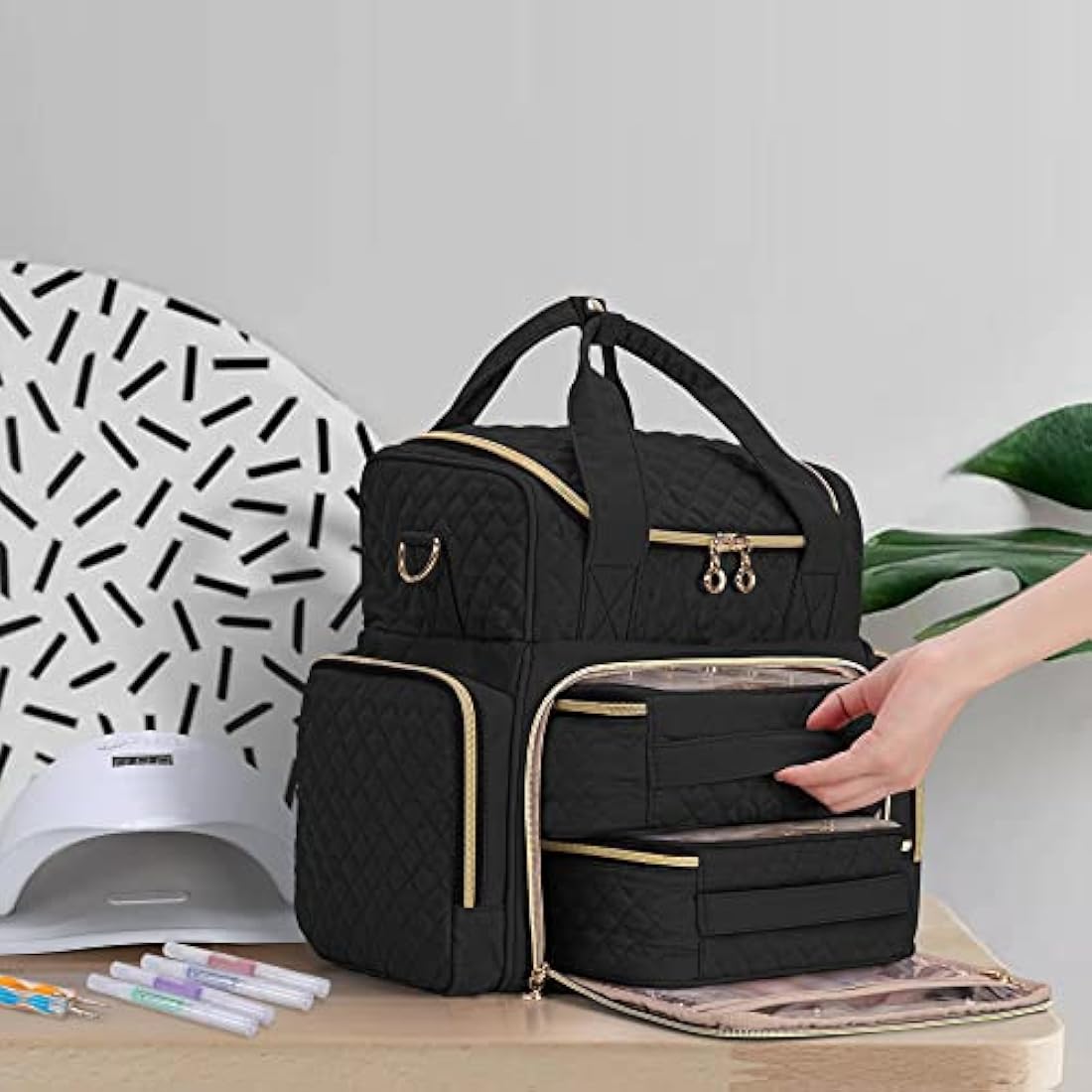 Luxja Nail Polish Case | Holds 48 Bottles & Nail Lamp | Black Organizer