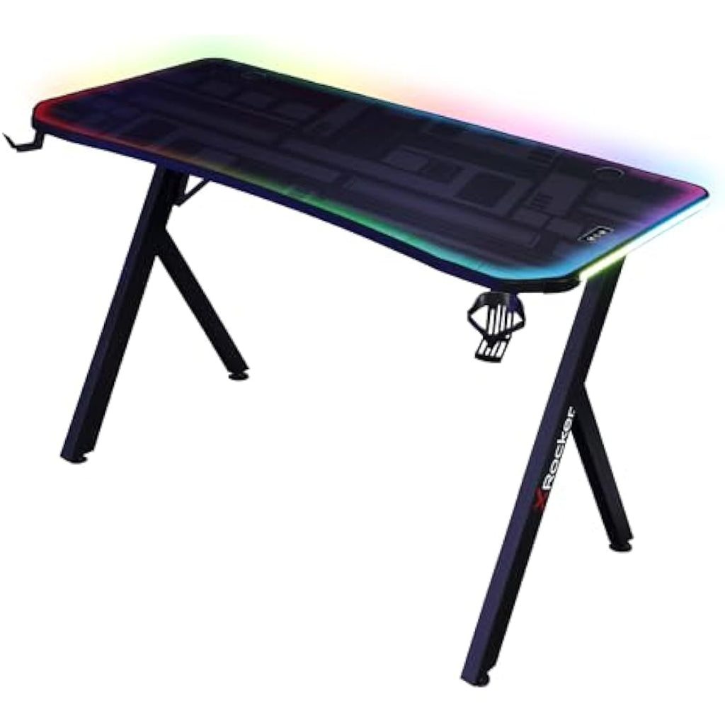 X-Rocker Lumio RGB LED Gaming Desk – Carbon Black Metal Frame