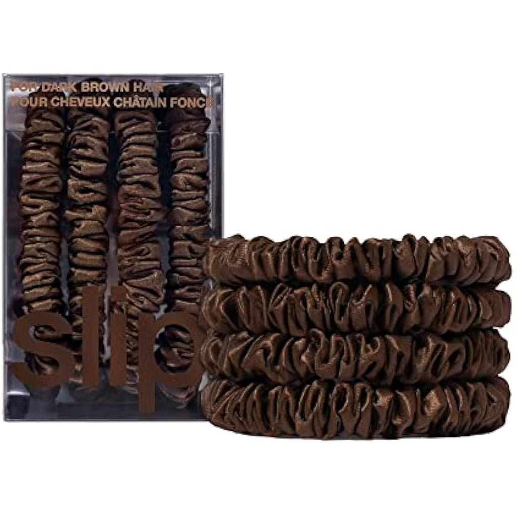 Slip Skinny Silk Scrunchies – Brown Mulberry Silk Hair Ties (4 Pack)