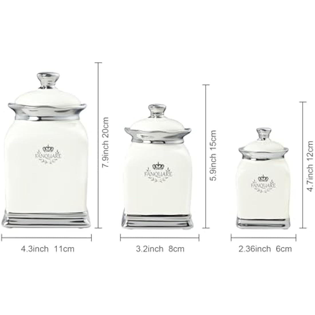 Fanquare 3-Piece Porcelain Kitchen Canister Set – Off White Ceramic Jars