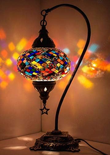 Demmex Turkish Moroccan Mosaic Table Lamp | Handmade Glass Boho Light