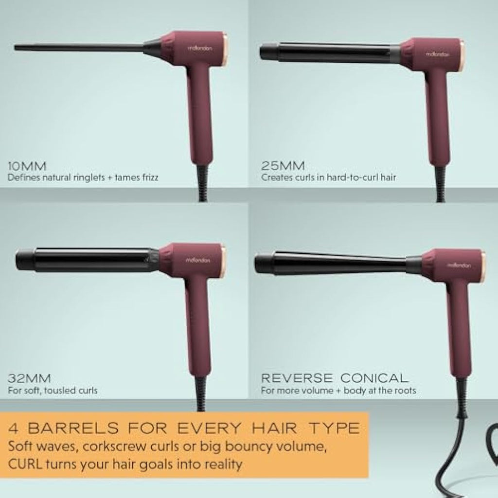 mdlondon CURL 4-in-1 Hair Curling Wand | Ceramic Barrels & Heat Mat