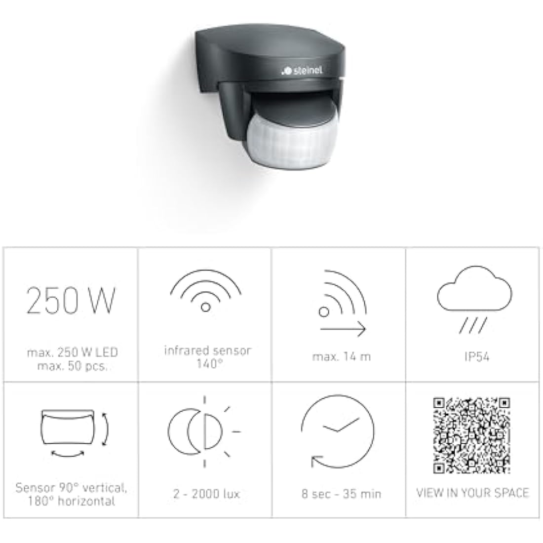 Steinel IS 140-2 Motion Sensor | 140° Infrared Detector - Black