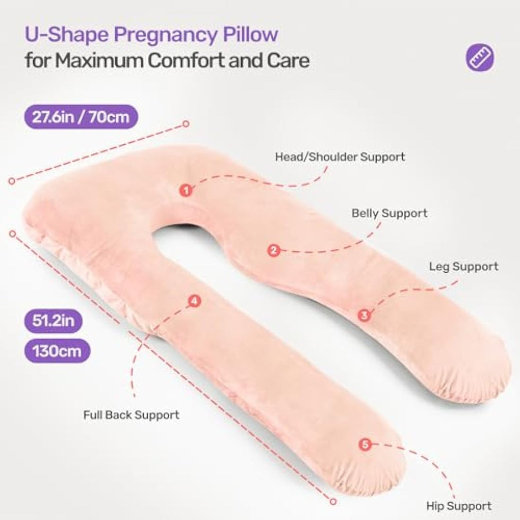 Nuliie U-Shaped Pregnancy Pillow - Full Body Maternity Support, Pink Velvet